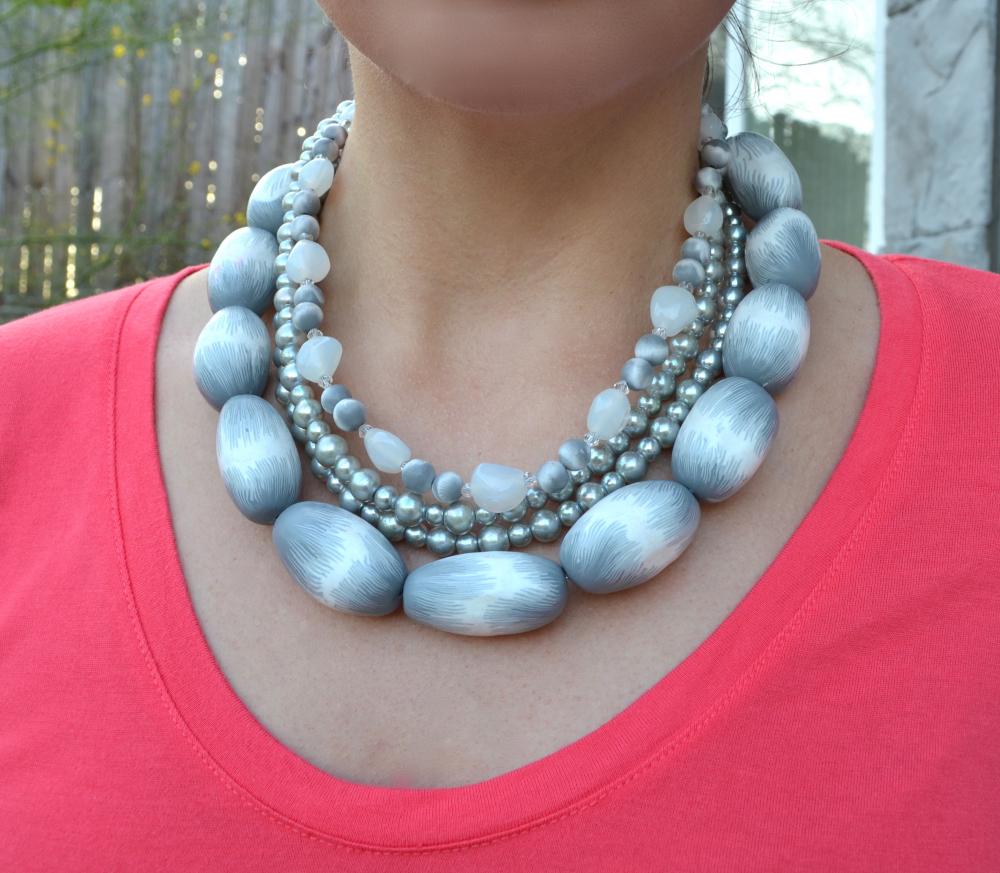 Polymer Clay, Glass, And Pearl Necklace.